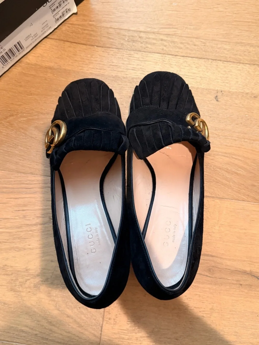 GUCCI Black Suede Marmont Mid-Heel Loafers Size 6.5/37 - Picture 5 of 7